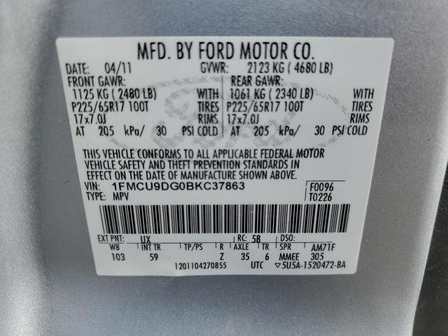 1FMCU9DG0BKC37863 - 2011 FORD ESCAPE XLT SILVER photo 13