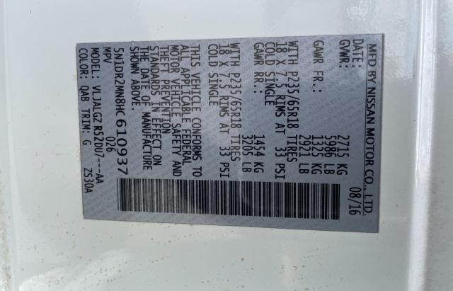 5N1DR2MN8HC610937 - 2017 NISSAN PATHFINDER S თეთრი ფოტო 10