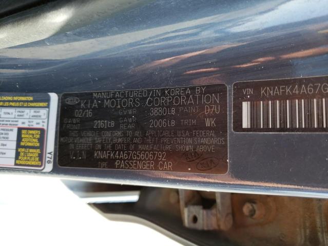 KNAFK4A67G5606792 - 2016 KIA FORTE LX GRAY photo 12