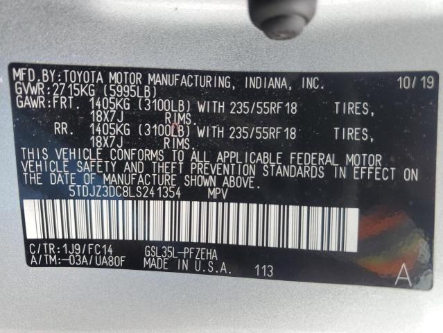 5TDJZ3DC8LS241354 - 2020 TOYOTA SIENNA LE SILVER photo 13