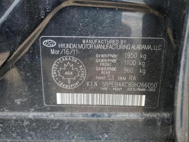 5NPEB4AC8BH266050 - 2011 HYUNDAI SONATA GLS BLACK photo 12