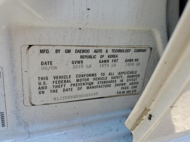 KL1TD56E89B320645 - 2009 CHEVROLET AVEO LS 白色 照片 12