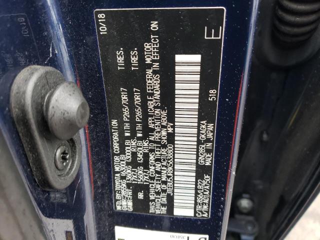 JTEBU5JR8K5638800 - 2019 TOYOTA 4RUNNER SR5 BLUE photo 13