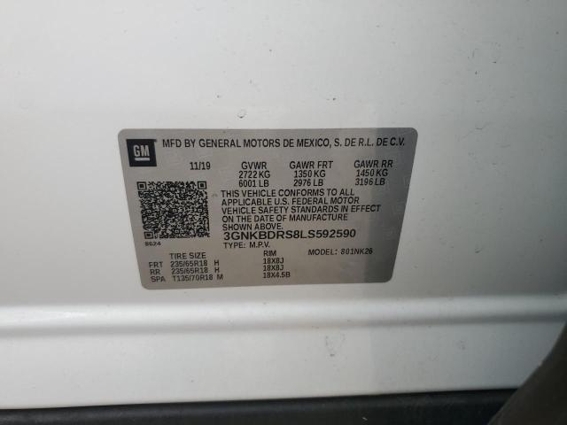 3GNKBDRS8LS592590 - 2020 CHEVROLET BLAZER 3LT WHITE photo 13