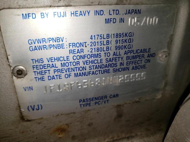 JF1SF65681H725555 - 2001 SUBARU FORESTER S SILVER photo 13