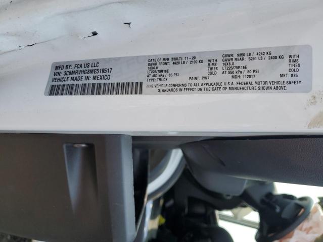 3C6MRVHG8ME519517 - 2021 RAM PROMASTER 3500 HIGH თეთრი ფოტო 12