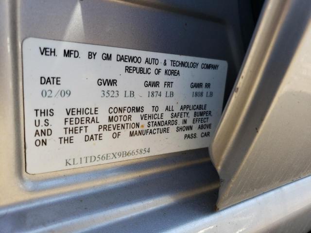 KL1TD56EX9B665854 - 2009 CHEVROLET AVEO LS ვერცხლისფერი ფოტო 12
