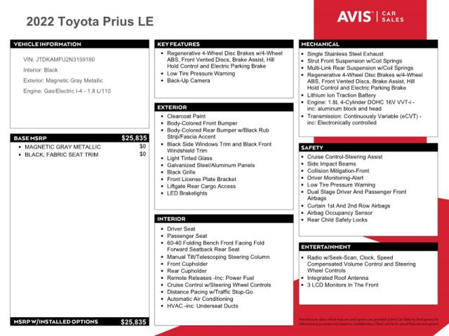 JTDKAMFU2N3159180 - 2022 TOYOTA PRIUS NIGHT SHADE GRAY photo 12