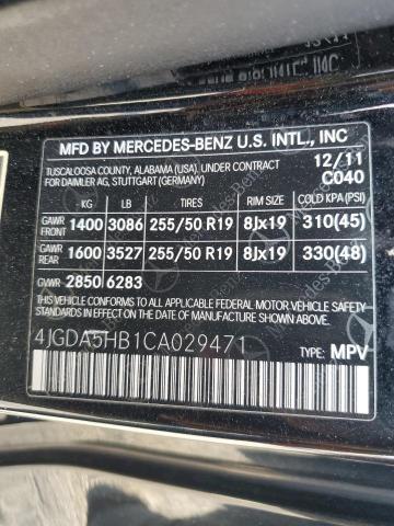 4JGDA5HB1CA029471 - 2012 MERCEDES-BENZ ML 350 4MATIC BLACK photo 14