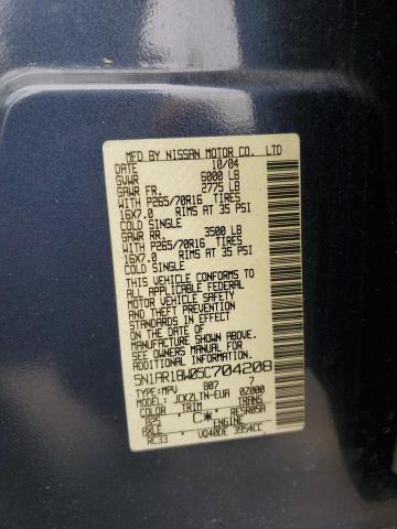 5N1AR18W05C704208 - 2005 NISSAN PATHFINDER LE 蓝色 照片 13