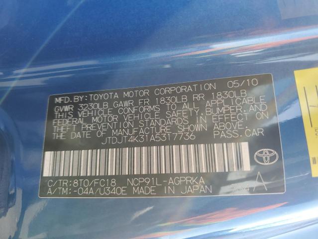 JTDJT4K31A5317736 - 2010 TOYOTA YARIS BLUE photo 12