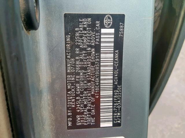 4T1BE46K19U857911 - 2009 TOYOTA CAMRY BASE  photo 10