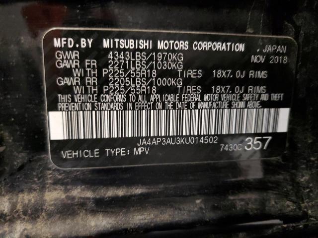 JA4AP3AU3KU014502 - 2019 MITSUBISHI OUTLANDER ES BLACK photo 12