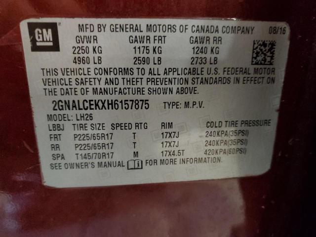 2GNALCEKXH6157875 - 2017 CHEVROLET EQUINOX LT RED photo 13