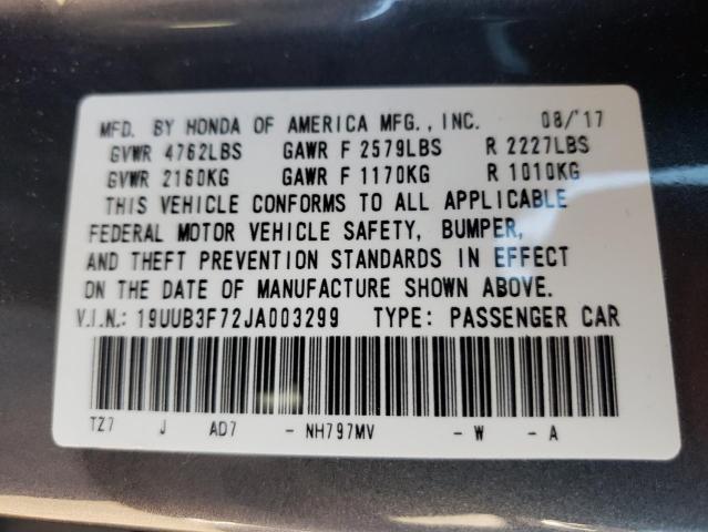 19UUB3F72JA003299 - 2018 ACURA TLX ADVANCE GRAY photo 12