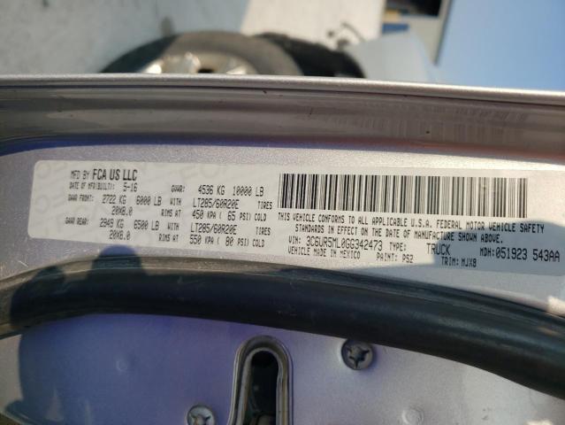 3C6UR5ML0GG342473 - 2016 RAM 2500 SLT ვერცხლისფერი ფოტო 12