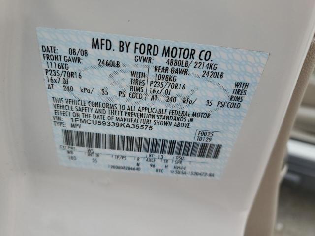 1FMCU59339KA35575 - 2009 FORD ESCAPE HYBRID WHITE photo 12