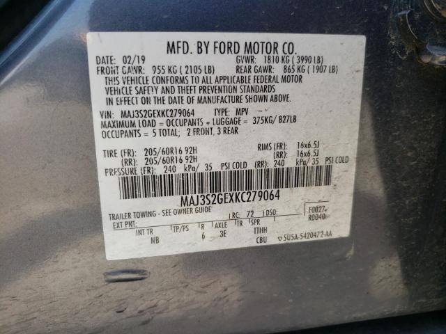 MAJ3S2GEXKC279064 - 2019 FORD ECOSPORT SE Szary zdjęcie 13