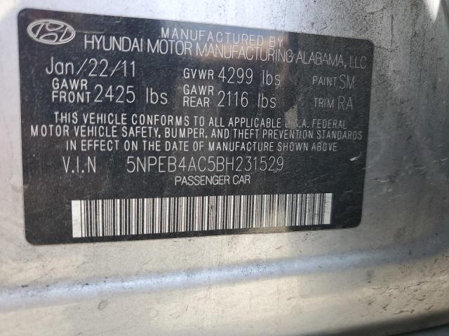 5NPEB4AC5BH231529 - 2011 HYUNDAI SONATA GLS SILVER photo 12