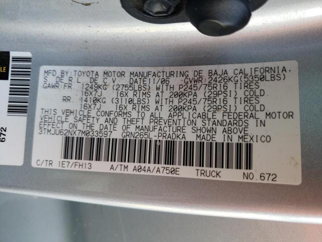 3TMJU62NX7M033597 - 2007 TOYOTA TACOMA DOUBLE CAB PRERUNNER SILVER photo 12