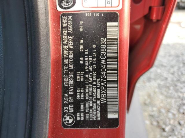 WBXPA73404WC38832 - 2004 BMW X3 2.5I RED photo 13