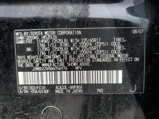 JTMBD33V886056976 - 2008 TOYOTA RAV4 BLACK photo 12