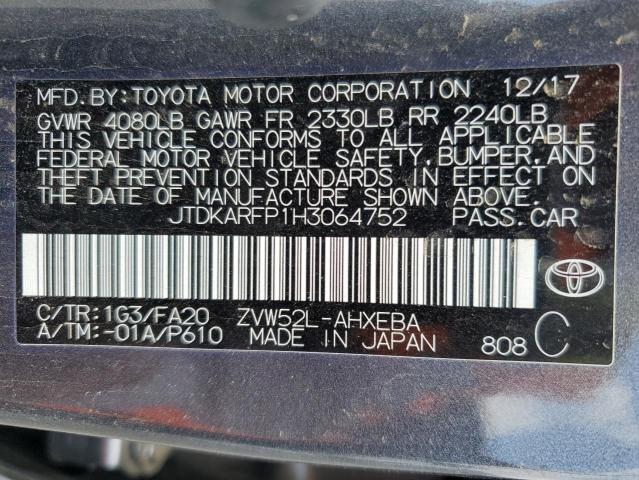 JTDKARFP1H3064752 - 2017 TOYOTA PRIUS PRIM 灰色 照片 13