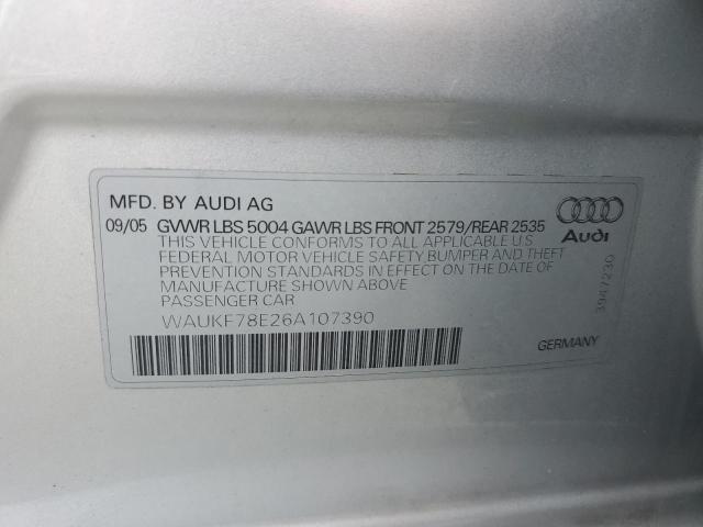 WAUKF78E26A107390 - 2006 AUDI A4 2.0T AVANT QUATTRO SILVER photo 12