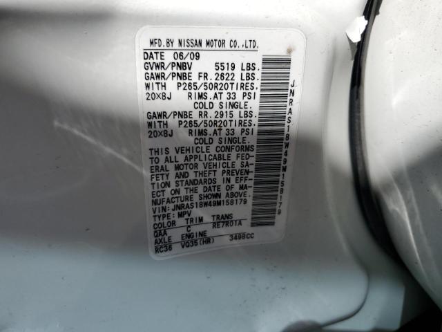 JNRAS18W49M158179 - 2009 INFINITI FX35 WHITE photo 13