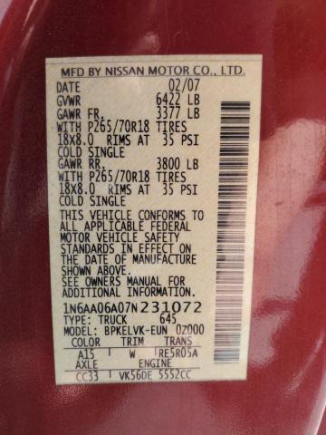 1N6AA06A07N231072 - 2007 NISSAN TITAN XE Qırmızı foto 12
