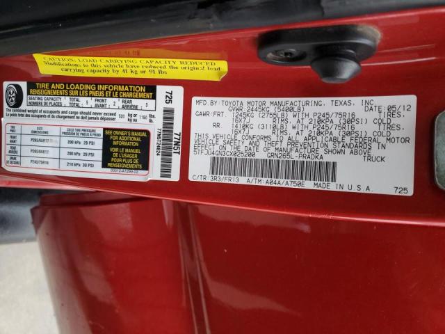 5TFJU4GN3CX025200 - 2012 TOYOTA TACOMA DOUBLE CAB PRERUNNER RED photo 12