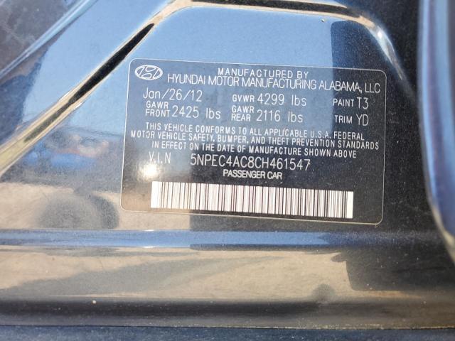 5NPEC4AC8CH461547 - 2012 HYUNDAI SONATA SE BLUE photo 12