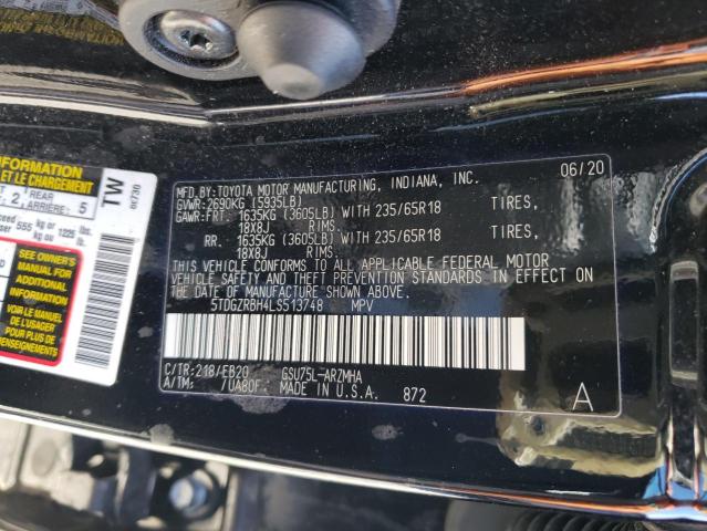 5TDGZRBH4LS513748 - 2020 TOYOTA HIGHLANDER XLE BLACK photo 13