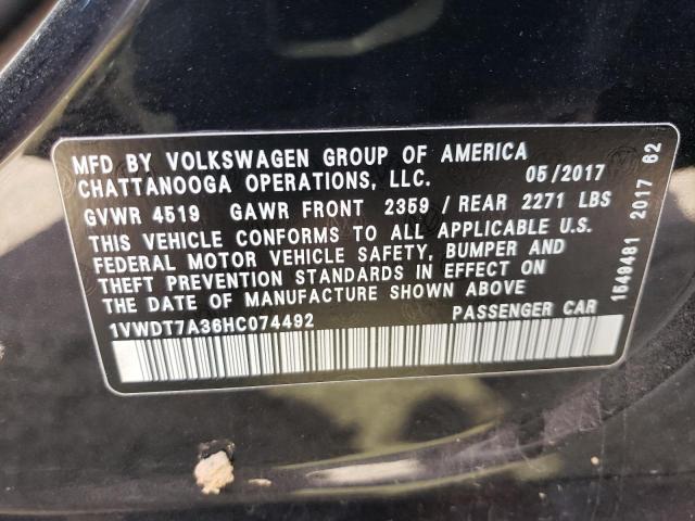 1VWDT7A36HC074492 - 2017 VOLKSWAGEN PASSAT R-LINE أسود صورة 13