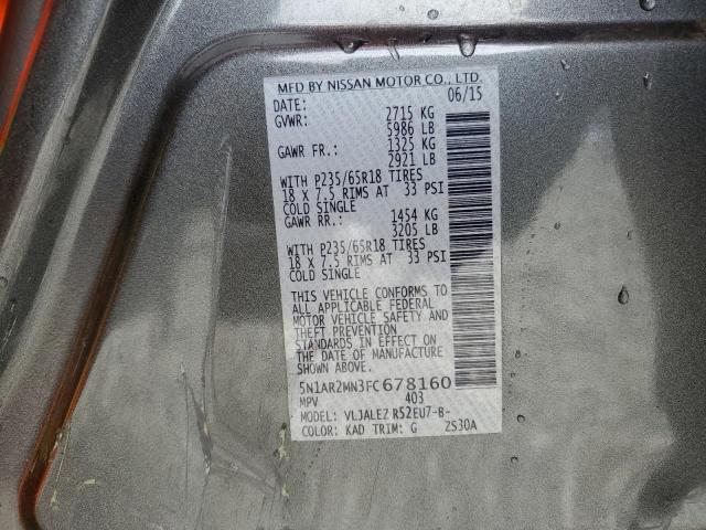 5N1AR2MN3FC678160 - 2015 NISSAN PATHFINDER S 灰色 照片 13