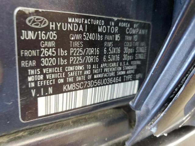 KM8SC73D56U036464 - 2006 HYUNDAI SANTA FE GLS GRAY photo 13