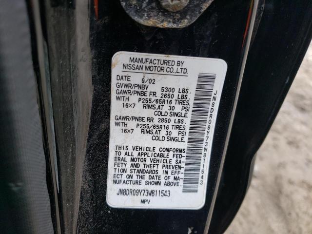 JN8DR09Y73W811543 - 2003 NISSAN PATHFINDER LE შავი ფოტო 14