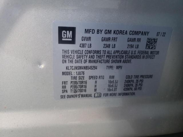 KL7CJNSM4NB545294 - 2022 CHEVROLET TRAX LS SILVER photo 12