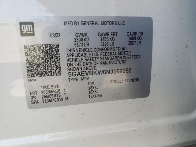 5GAEVBKW6NJ162092 - 2022 BUICK ENCLAVE PREMIUM WHITE photo 14