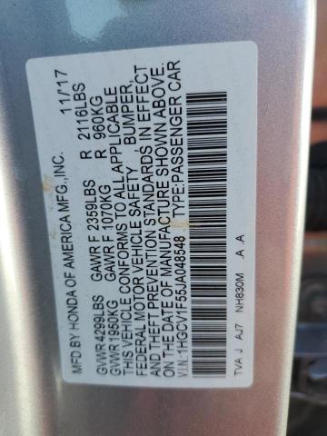 1HGCV1F55JA048548 - 2018 HONDA ACCORD EXL GRAY photo 12