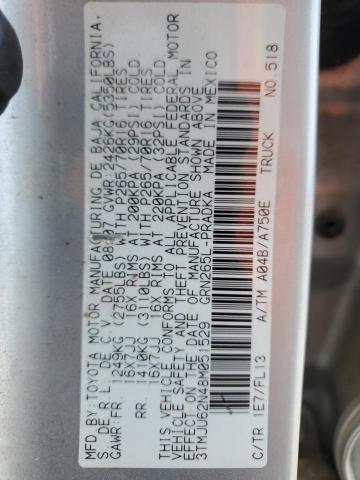 3TMJU62N48M051529 - 2008 TOYOTA TACOMA DOUBLE CAB PRERUNNER SILVER photo 13