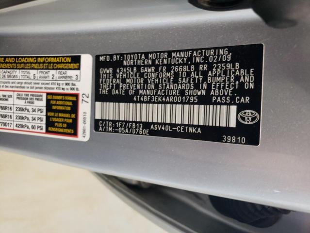 4T4BF3EK4AR001795 - 2010 TOYOTA CAMRY BASE SILVER photo 12