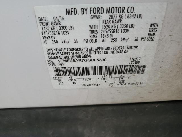 1FM5K8AR7GGD05830 - 2016 FORD EXPLORER POLICE INTERCEPTOR WHITE photo 13