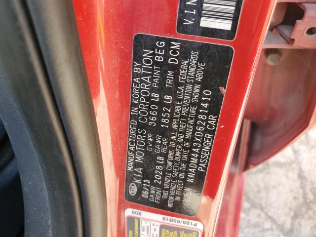 KNADM4A3XD6281410 - 2013 KIA RIO LX RED photo 12