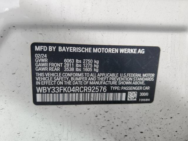 WBY33FK04RCR92576 - 2024 BMW I5 EDRIVE 40 WHITE photo 12