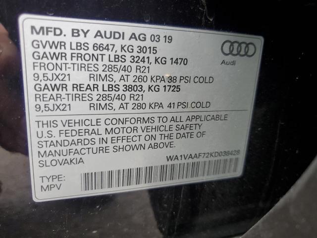 WA1VAAF72KD038428 - 2019 AUDI Q7 PRESTIGE 黑色 照片 13