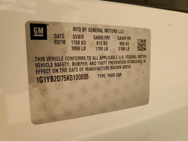 1G1YB2D75K5100805 - 2019 CHEVROLET CORVETTE STINGRAY 1LT WHITE photo 12