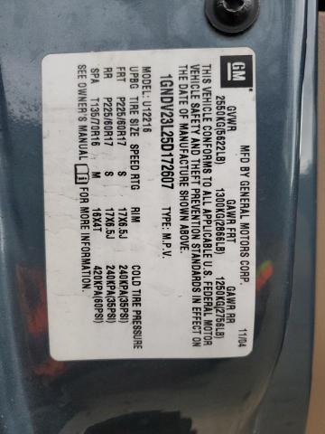 1GNDV23L25D172607 - 2005 CHEVROLET UPLANDER LS TEAL photo 13