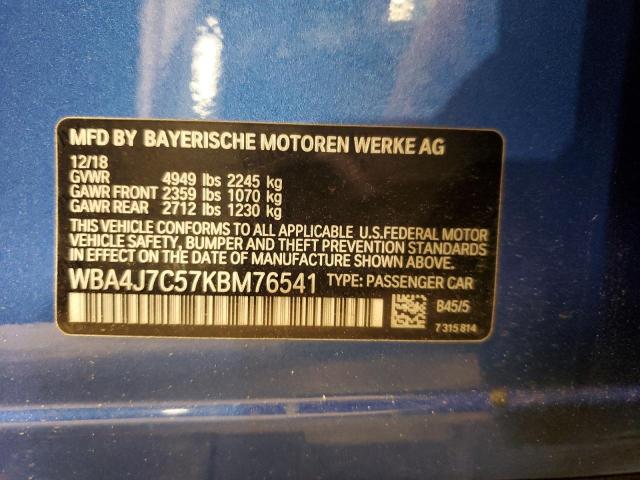 WBA4J7C57KBM76541 - 2019 BMW 440XI GRAN COUPE BLUE photo 13