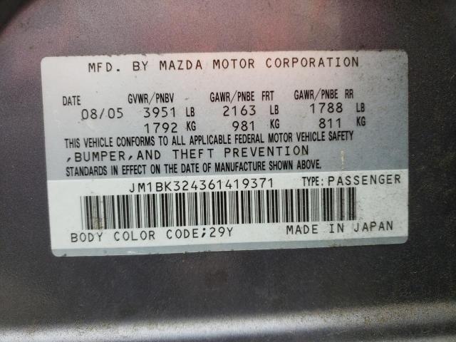 JM1BK324361419371 - 2006 MAZDA 3 S GRAY photo 10